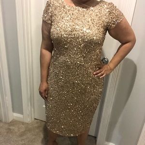 Adrianna Papell 14W gold sequin cocktail dress